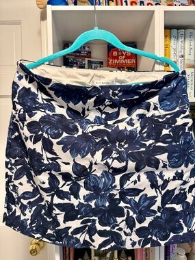Floral Navy and White Cotton Blend Skirt